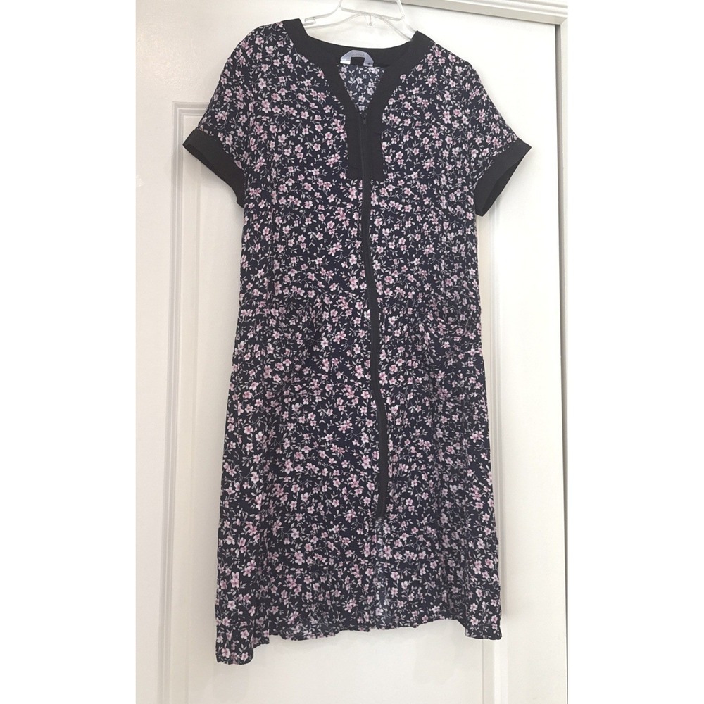Yozly Womens Floral Zip Front House Dress Navy Pink Ditsy Print Lounger Small - Picture 2 of 8